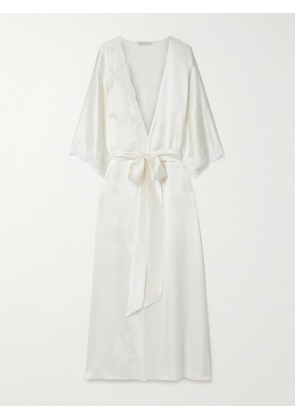 Carine Gilson - Belted Lace-trimmed Silk-satin Robe - Ivory - small,medium,large,x large