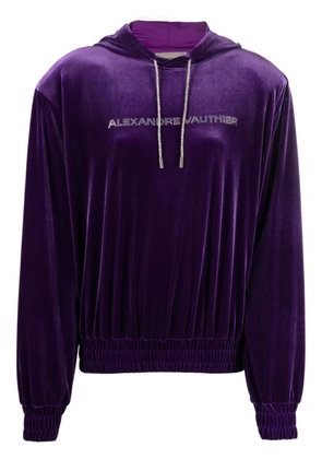 Alexandre Vauthier logo-print velour hoodie - Purple
