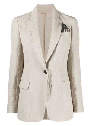 Brunello Cucinelli crinkled single-breasted linen blazer - Neutrals