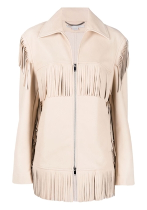 Stella McCartney fringe-detail zip-up jacket - Neutrals