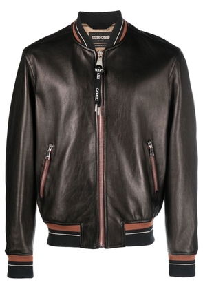 Roberto Cavalli zip-up leather bomber jacket - Brown