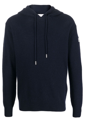Moncler logo-patch ribbed hoodie - Blue