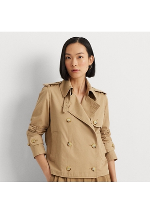 Short Double-Breasted Twill Trench Coat