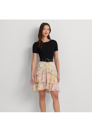 Petite - Floral Crinkle Georgette Tiered Skirt