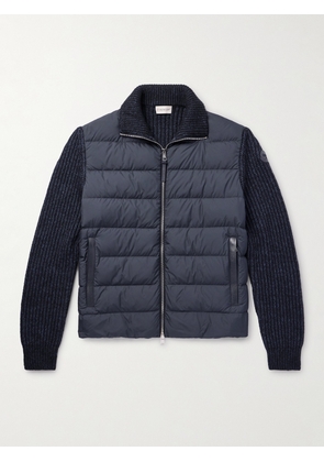 Moncler - Leather-Trimmed Quilted Shell and Ribbed Cotton and Wool-Blend Down Jacket - Men - Blue - S