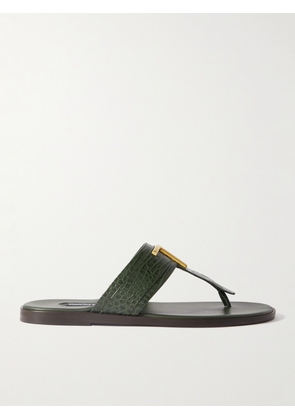 TOM FORD - Brighton Logo-Embellished Croc-Effect Leather Sandals - Men - Green - UK 7