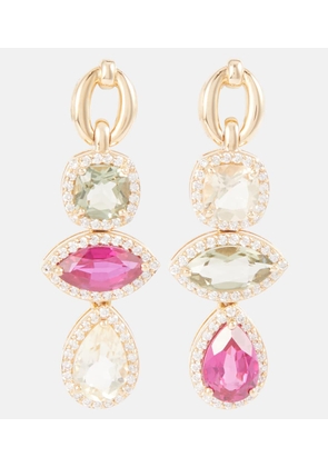 Nadine Aysoy Catena Triple Stone 18kt gold earrings with sapphire, rubellite, amethyst, and diamonds