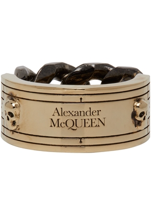 Alexander McQueen Gold & Gunmetal Bi-Color Identity Chain Ring
