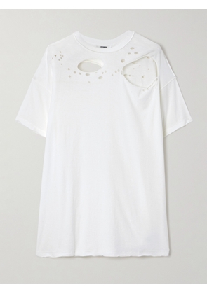 Interior - Mandy Cutout Distressed Cotton-jersey T-shirt - White - x small,small,medium,large,x large