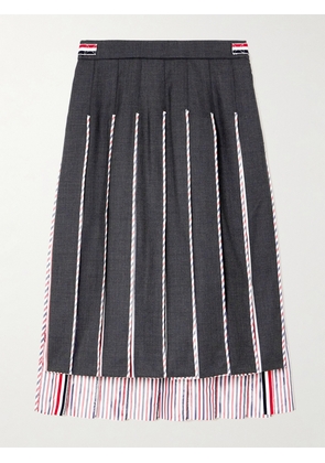 Thom Browne - Pleated Striped Poplin-trimmed Wool Midi Skirt - Gray - IT36,IT38,IT40,IT42,IT44,IT46