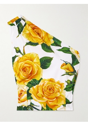 Dolce & Gabbana - One-shoulder Pleated Floral-print Stretch-cotton Poplin Top - Yellow - IT36,IT38,IT40,IT42,IT44,IT46,IT48