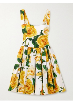 Dolce & Gabbana - Pleated Floral-print Cotton-poplin Mini Dress - Yellow - IT36,IT38,IT40,IT42,IT44,IT46,IT48,IT50