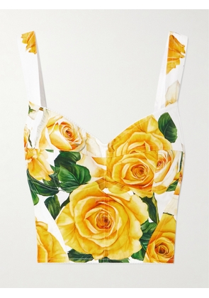 Dolce & Gabbana - Cropped Floral-print Cotton-blend Poplin Top - Yellow - IT36,IT38,IT40,IT42,IT44,IT46,IT48,IT50