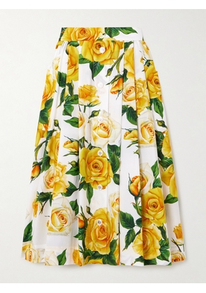 Dolce & Gabbana - Pleated Floral-print Cotton-poplin Midi Skirt - Yellow - IT36,IT38,IT40,IT42,IT44,IT46,IT48,IT50
