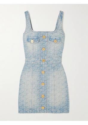 Balmain - Button-embellished Denim-jacquard Mini Dress - Blue - FR34,FR36,FR38,FR40,FR42