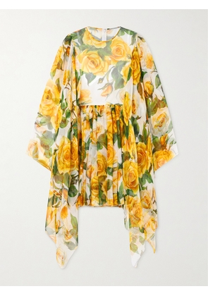 Dolce & Gabbana - Floral-print Silk-crepon Mini Dress - Yellow - IT36,IT38,IT40,IT42,IT44,IT46