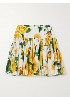 Dolce & Gabbana - Pleated Floral-print Cotton-poplin Mini Skirt - Yellow - IT36,IT38,IT40,IT42,IT44,IT46,IT48,IT50