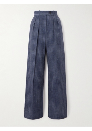 Loro Piana - Pleated Striped Linen-blend Straight-leg Pants - Blue - IT36,IT38,IT40,IT42,IT44,IT46,IT48,IT50
