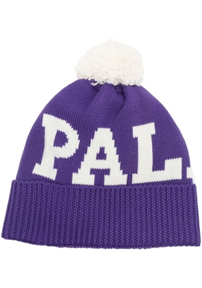 Palm Angels logo knitted pompom beanie - Purple
