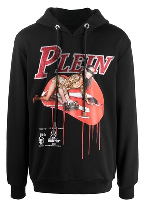 Philipp Plein graphic-print rib-trimmed hoodie - Black