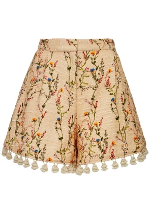 La DoubleJ Playa floral-embroidered cotton-blend shorts - Neutrals