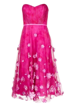 Marchesa Notte floral-embellished strapless dress - Pink
