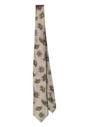 Prada floral-embroidered silk tie - Neutrals