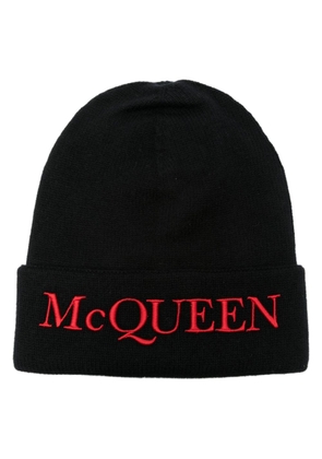 Alexander McQueen logo-embroidered cashmere beanie - Black