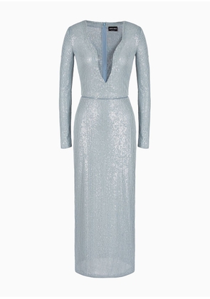 OFFICIAL STORE Long Jersey Dress With All-over Sequin Embroidery