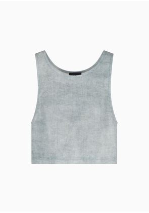 OFFICIAL STORE Denim Collection Denim-effect Linen Cropped Top