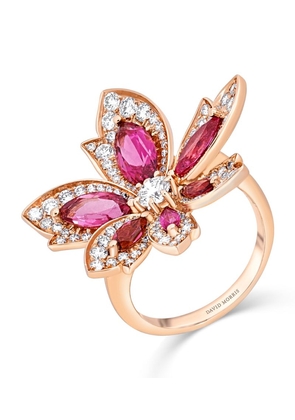 David Morris Rose Gold, Diamond And Rubellite Palm Ring
