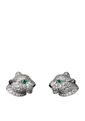 Cartier White Gold, Diamond And Emerald Panthère De Cartier Earrings