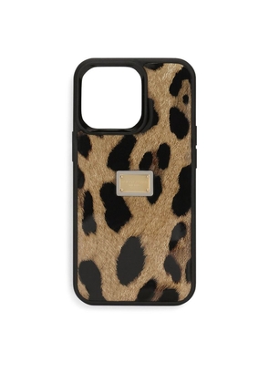Dolce & Gabbana Calfskin Leopard Print Iphone 14 Pro Case