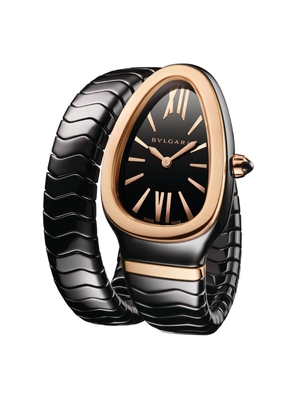 Bvlgari Rose Gold And Black Ceramic Serpenti Spiga Watch 35Mm