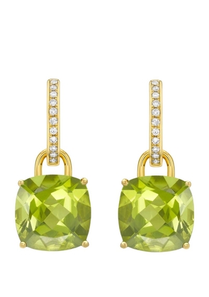 Kiki Mcdonough Yellow Gold, Diamond And Peridot Cushion Drop Earrings