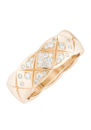 Chanel Small Beige Gold And White Diamond Coco Crush Ring