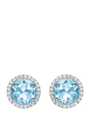 Kiki Mcdonough White Gold, Diamond And Blue Topaz Grace Stud Earrings