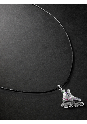 Annoushka - Miami Rollerskate 18-Karat Blackened and White Gold, Multi-Stone and Leather Pendant Necklace - Men - Silver