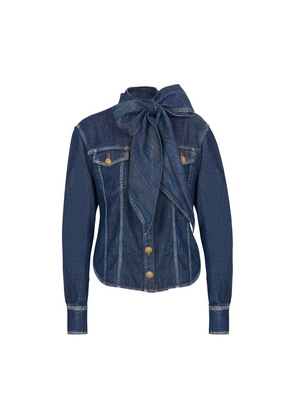 Denim shirt with knotted collar