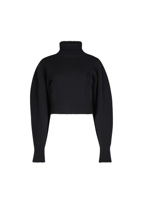 Cropped turtleneck puff sleeve sweater