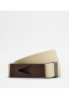 Tod's - Belt in Canvas and Leather, BROWN,BEIGE, 110 - Belts