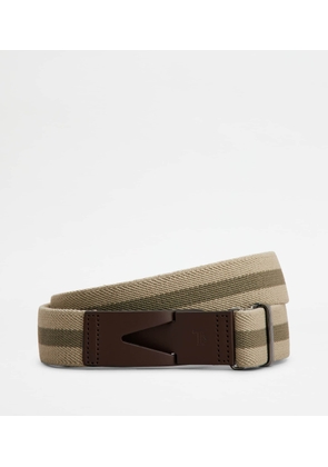 Tod's - Belt in Canvas and Leather, BROWN,GREEN,BEIGE, 110 - Belts