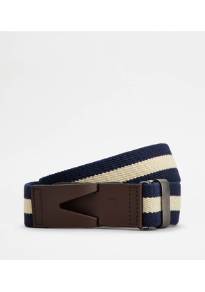 Tod's - Belt in Canvas and Leather, BEIGE,BLUE, 110 - Belts