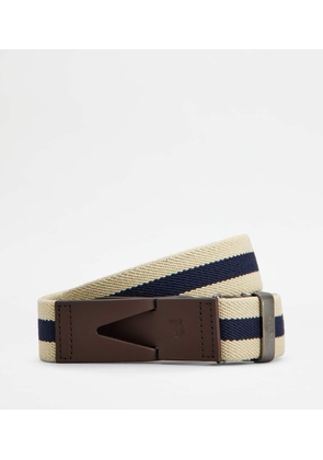 Tod's - Belt in Canvas and Leather, BROWN,BLUE,BEIGE, 110 - Belts