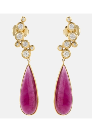 Octavia Elizabeth Floating Nesting Gem 18kt gold drop earrings with diamonds and rubellites