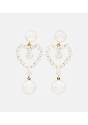 Sophie Bille Brahe Pearl Heart 14kt gold pendant earrings with pearls
