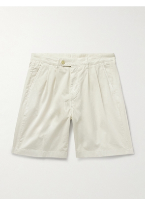 Canali - Straight-Leg Pleated Cotton-Blend Twill Bermuda Shorts - Men - Neutrals - IT 46