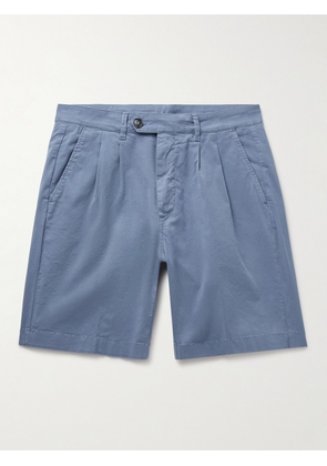 Canali - Straight-Leg Pleated Cotton-Blend Twill Bermuda Shorts - Men - Blue - IT 46