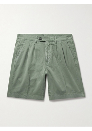 Canali - Straight-Leg Pleated Cotton-Blend Twill Bermuda Shorts - Men - Green - IT 46