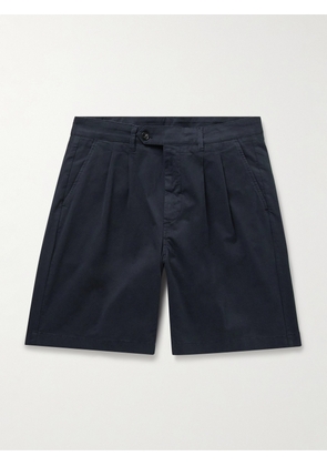 Canali - Straight-Leg Pleated Cotton-Blend Twill Bermuda Shorts - Men - Blue - IT 46